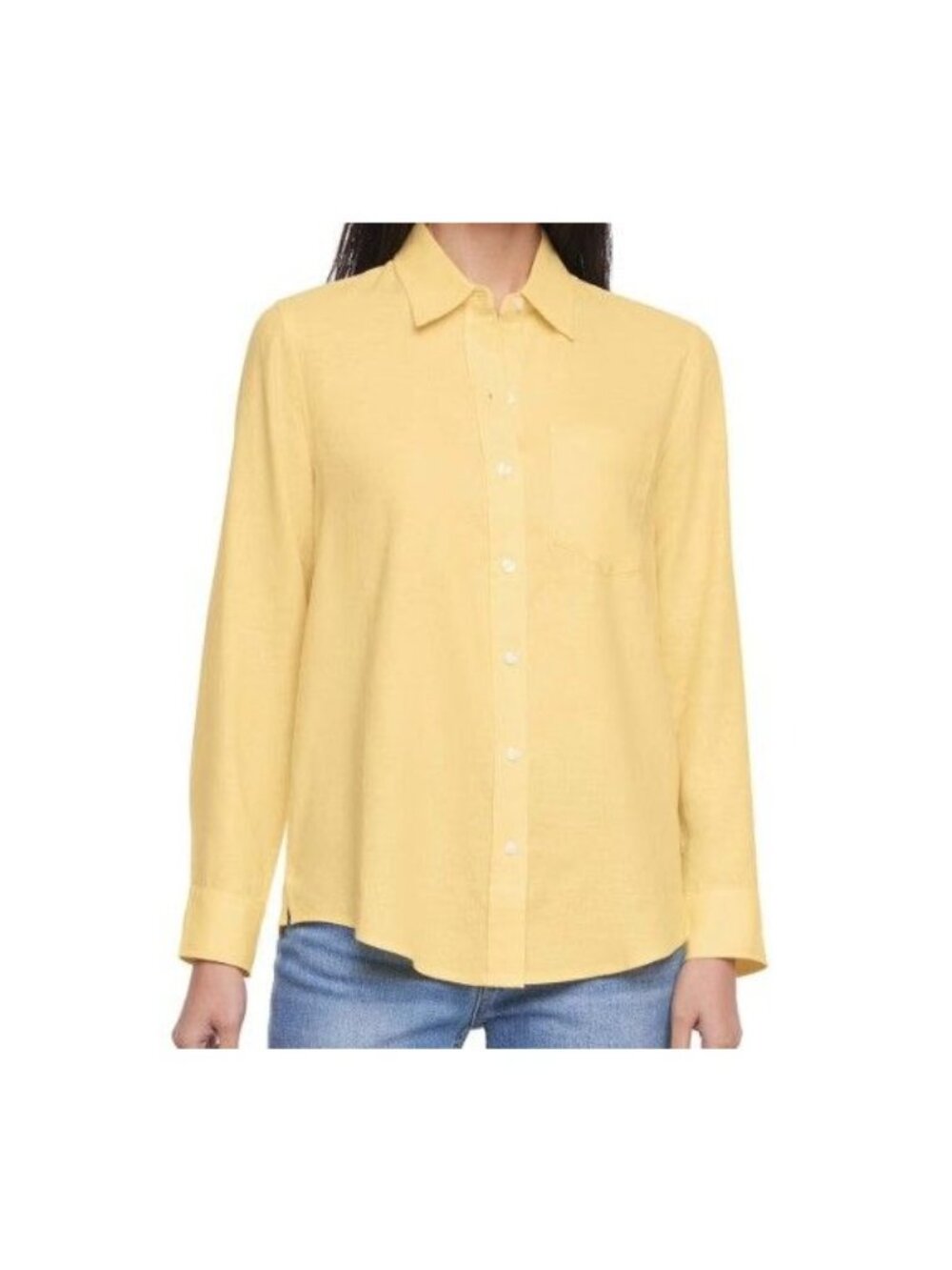 Gap Women's Top Size L Linen Blend Button-Down Long Sleeve Shirt Yellow Size L